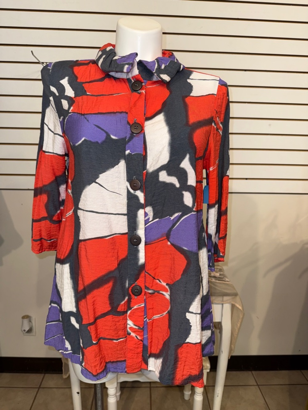 Yushi by JOURNEYS Abstract Button-Front Tunic in Red, Purple, White, Black